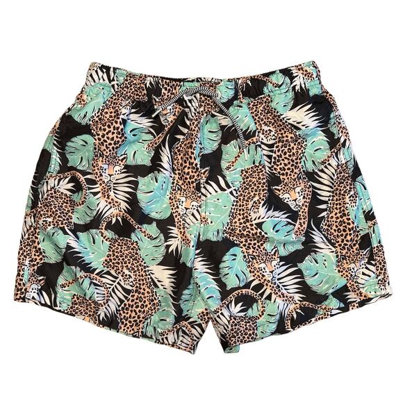 Boardies Swimming Trunks Tropical Jungle Cheetah Print Size L Black Green Orange - Picture 1 of 10
